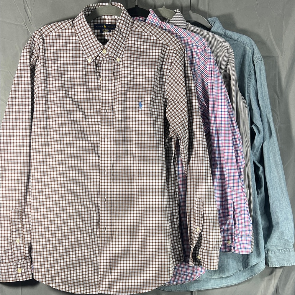 Ralph Lauren polo Men's Large Checkered 4 Shirt vintage bundle all the same size